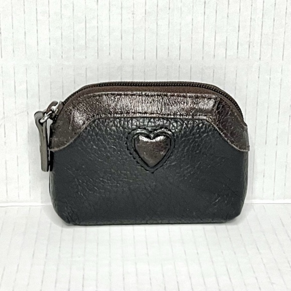 Brighton Black and Dark Brown Leather Coin Pouch with Heart